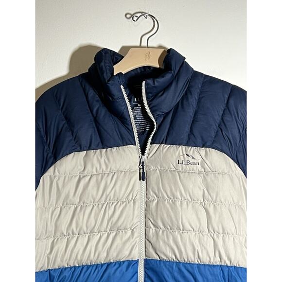 LL Bean Men's EUC Blue/Gray Colorblock Down Jacket Puffer Full Zip Snow Size M - Picture 5 of 6